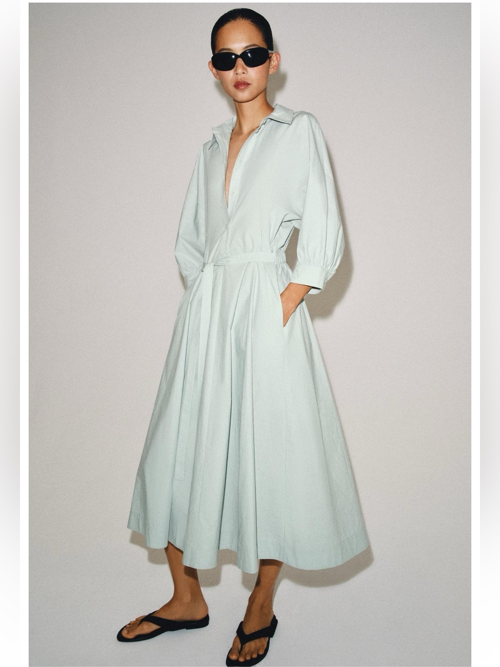 NWT Zara ZW Collection women’s faded blue shirt dress size large